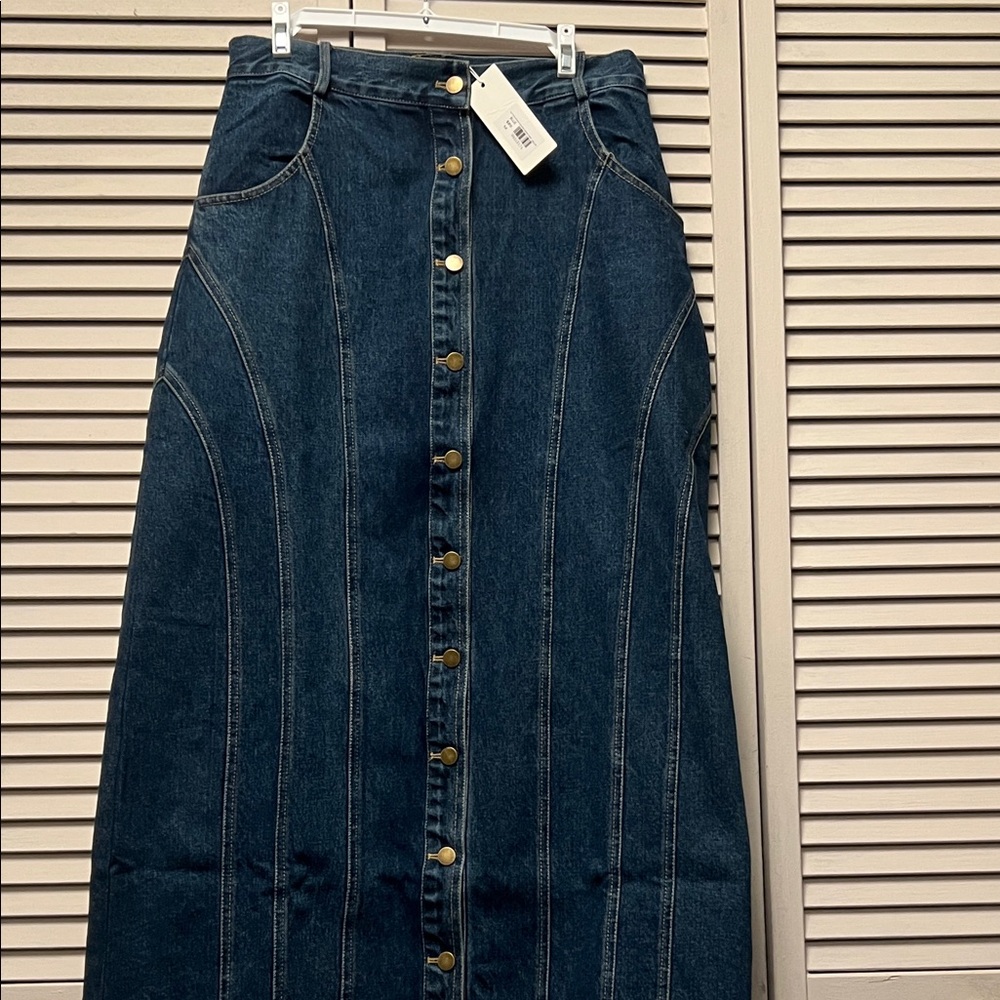 Denim Maxi Skirt with Button Front